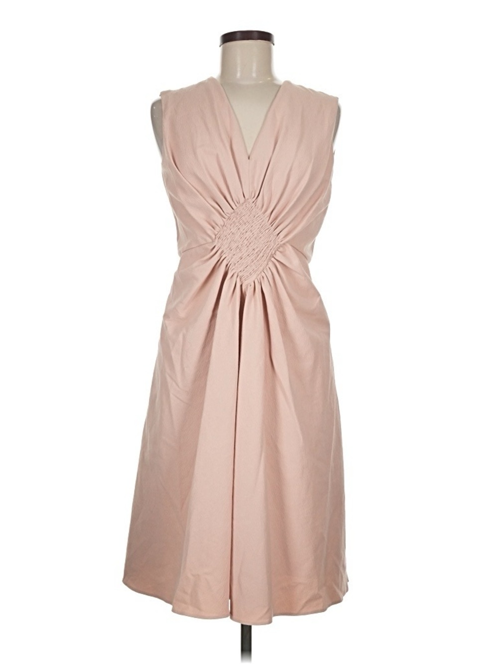 NWT Paule Ka Paris Blush Pink V-Neck Midi Dress with Gathered Center